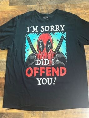 Marvel Black Deadpool Graphic Tee with Red & Aqua Artwork